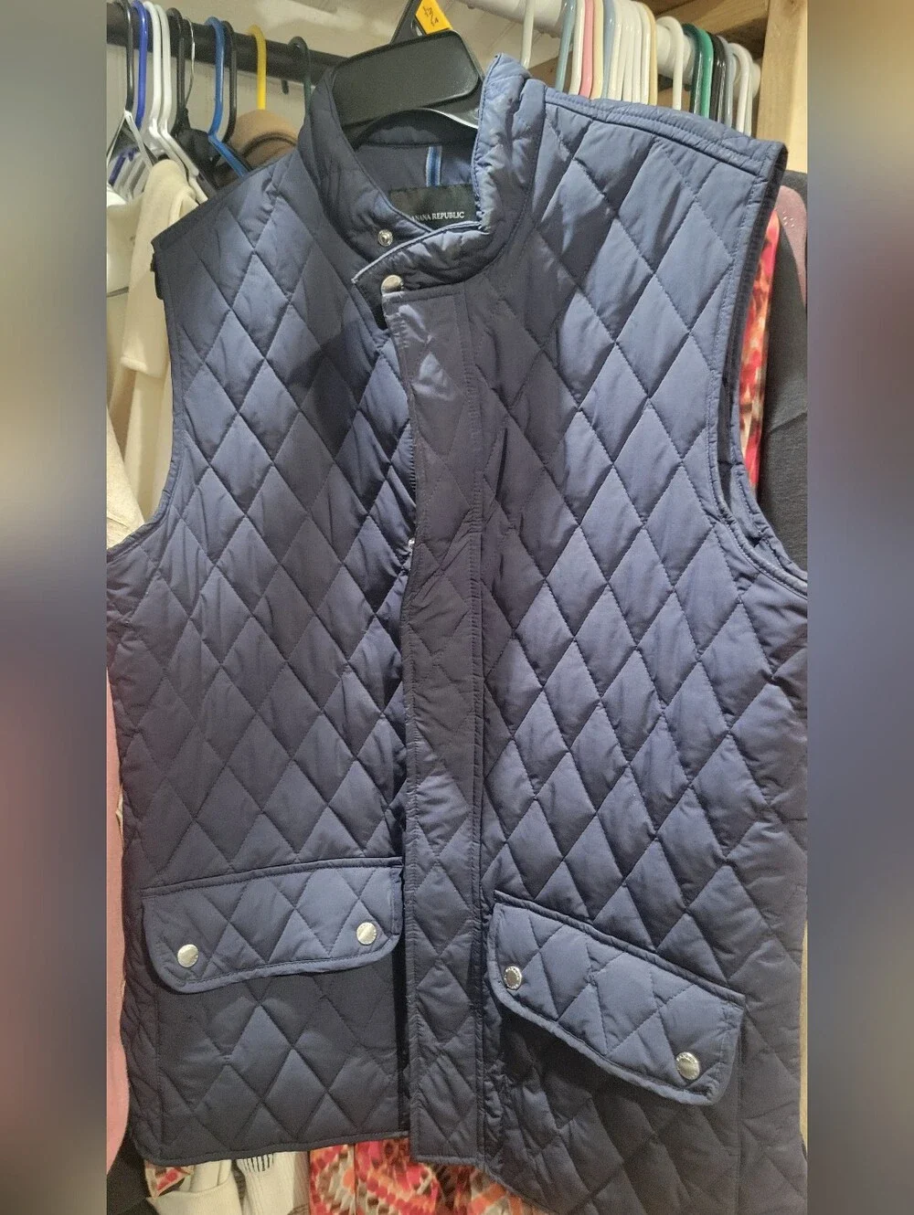 Banana Republic Quilted Navy Diamond-Pattern Vest